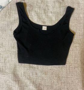 Black Ribbed Crop Tank Top