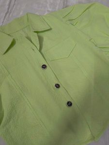 Lime Green Textured Cropped Shirt