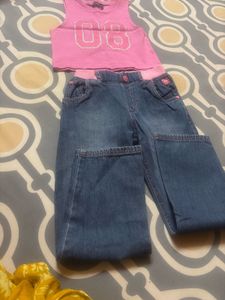 Cute Pink Top & Denim Jeans Set