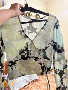 Floral Wrap Long Sleeve Top