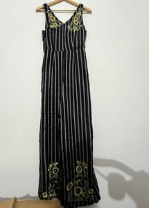 Striped Jumpsuit with Floral Embroidery