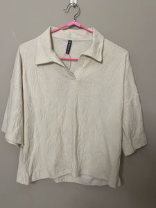 Cream Textured Collared Top