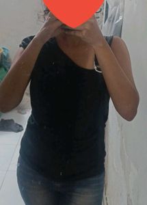 SHEIN Black One-Shoulder Ruched Top