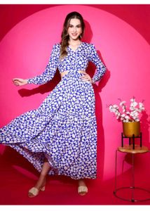 Blue Floral Cut-Out Maxi Dress