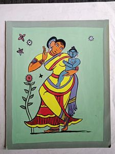Krishna With Mother (Ref. Jamini Roy Art)