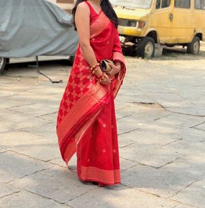 Vibrant Red Banarasi Silk Saree