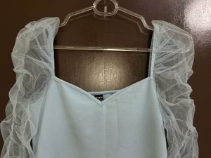 Shein Blue Mini Dress with Mesh sleeves details