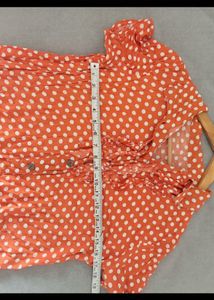 Orange Polka Dot Button-Up Top