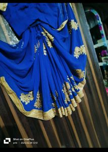 Royal Blue Saree with Gold Embroidery