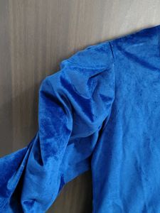 Blue Velvet Puff Sleeve Dress