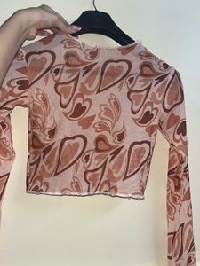 Heart Print Mesh Top