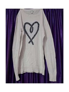 White Rope Heart Sweater