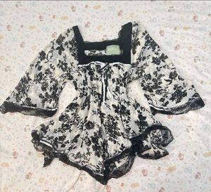 Floral print, fairy grunge, frill tunic, y2k, Heis