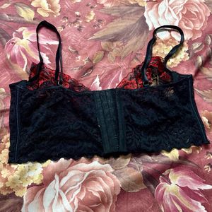 Black Embroidered Mesh Bra