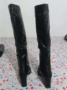 Premium Black Leather Long Boots