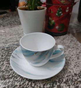 01 Cup &amp; Saucer Set HomeCentre 210 Ml_Teal Ceramic