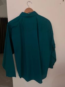 Green Smiley Face Button-Up Shirt - Free size