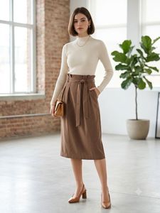 UCB Brown Belted Paperbag Waist Skirt