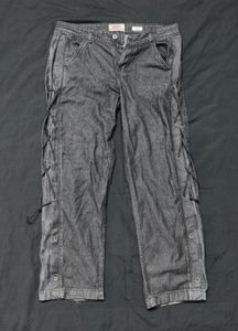 Archive Lace-Up Detail Black Denim Baggy Jeans