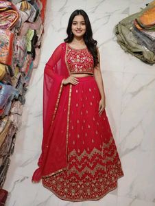 Stunning Red Embroidered Lehenga Choli