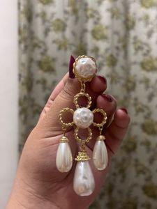 Vintage Elegant Pearl Drop Earrings XL size