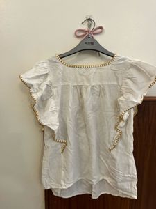 Embroidered Flutter Sleeve Top