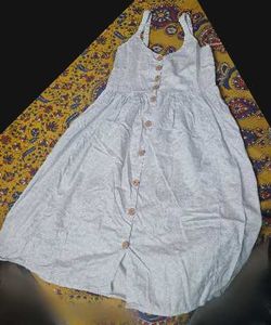 White-Blue Floral Cotton Button-Down Sundress