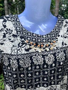Boho Print Kurta with Embellished Neckline