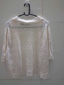 white crochet shrug