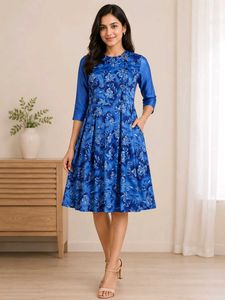 Stunning Blue Floral Print Midi Dress