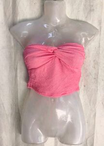 Pink Textured Twist Bustier Top