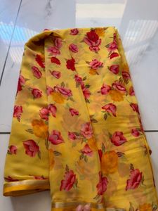 Vibrant Yellow Floral Saree
