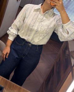 Striped Embroidered Button-Up Shirt