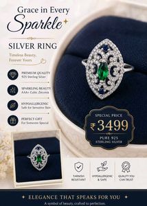 Elegant Emerald & Sapphire Ring 925 #, fixed