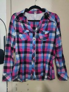 Pink & Blue Plaid Flannel Shirt