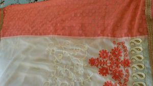 new Elegant Peach &amp; Cream Saree with blouse piece