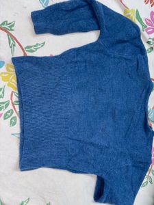 Blue Knit Sweater with Button Detail
