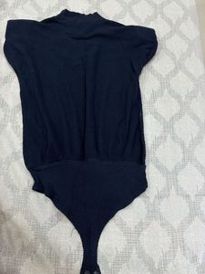 Navy Ribbed Mock Neck Bodysuit