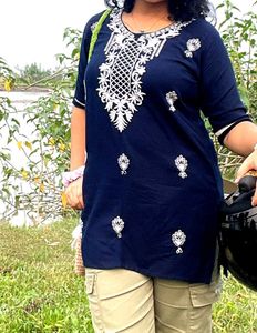 Embroidered Navy Blue Kurta