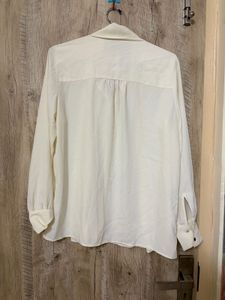 Cream Tie Neck Button-Up Blouse