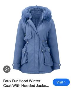 Stylish Blue Fur Hooded Coat