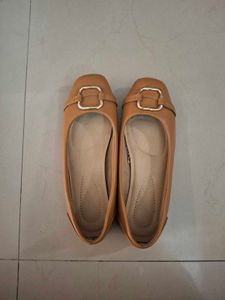 Tan Ballet Flats with Buckle Detail