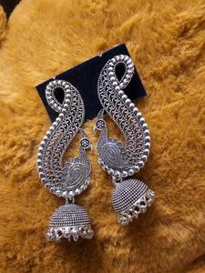 Peacock Jhumka Oxidised Earrings