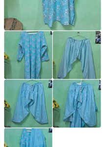 Comfortable Blue Floral Tunic and Pants Set