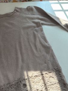 Elegant Beige Lace Trim Sweater