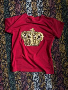 Red T-Shirt with Crown Graphic