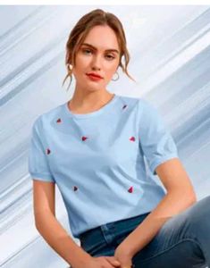 Light Blue Embroidered T-Shirt