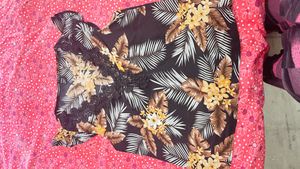 Tropical Print Lace Trim Top