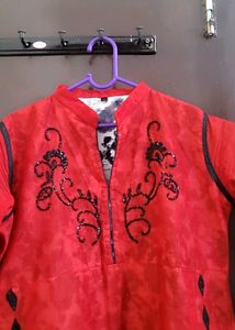 Red Embroidered Anarkali Kurta