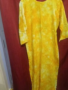 Yellow Tie-Dye Kurta with Embroidery